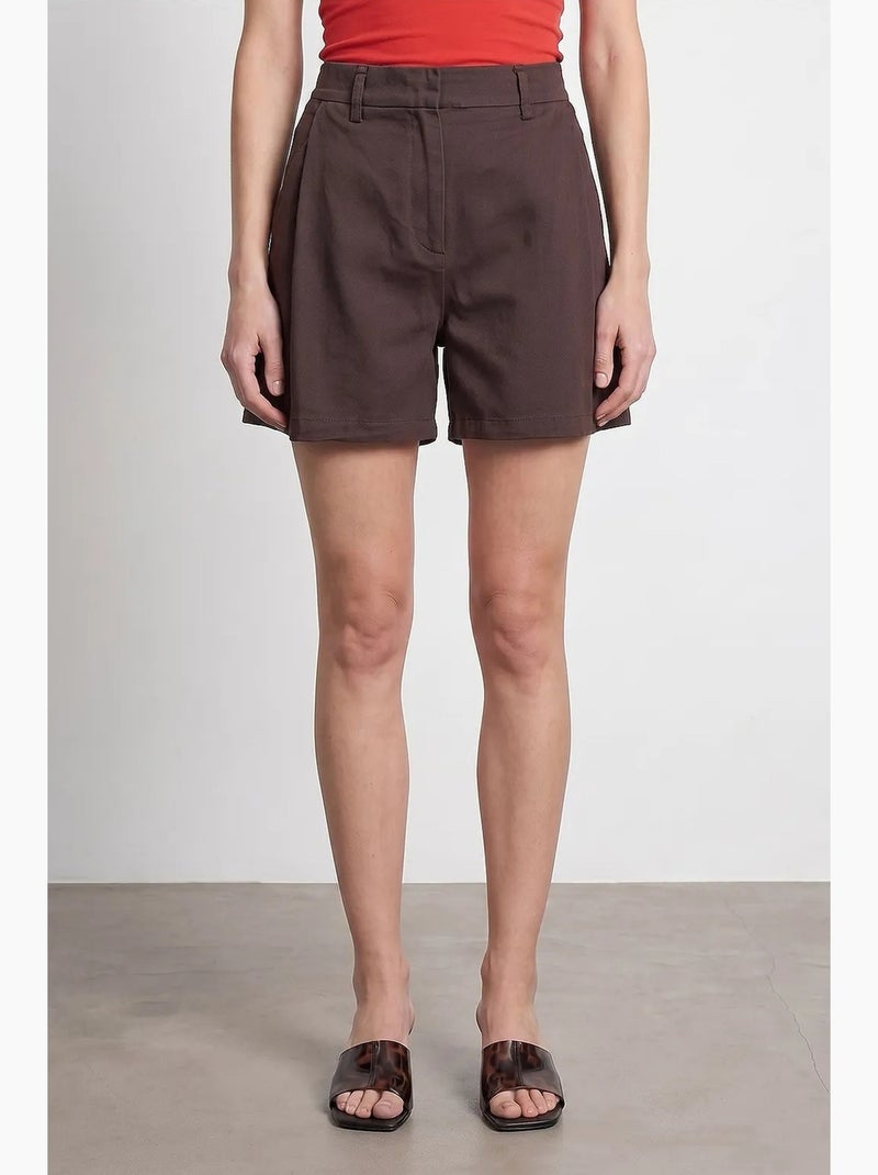 Short en tissu tissé à taille haute et jambe large dilvin Marron - Kiabi