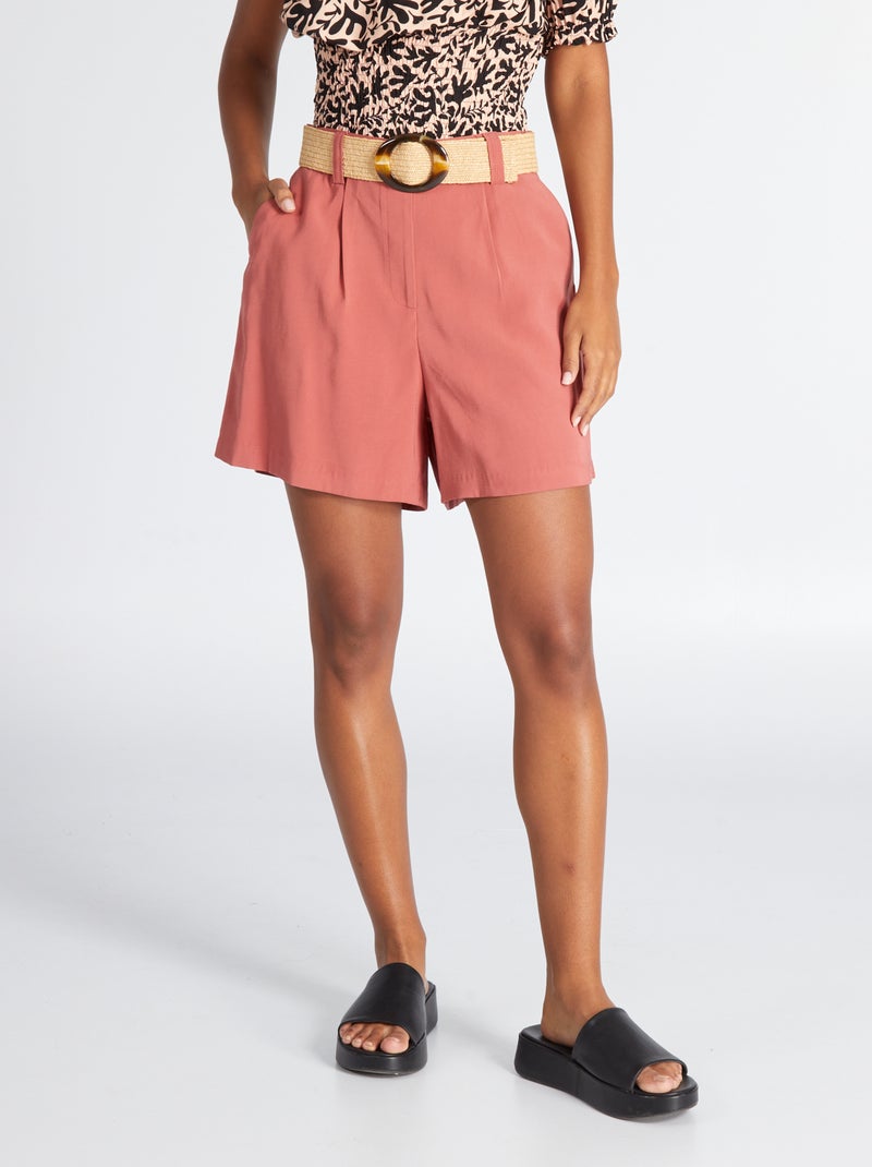 Short en twill fluide avec ceinture Terracotta - Kiabi