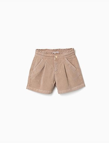 Short en velours côtelé avec taille paperbag à volants