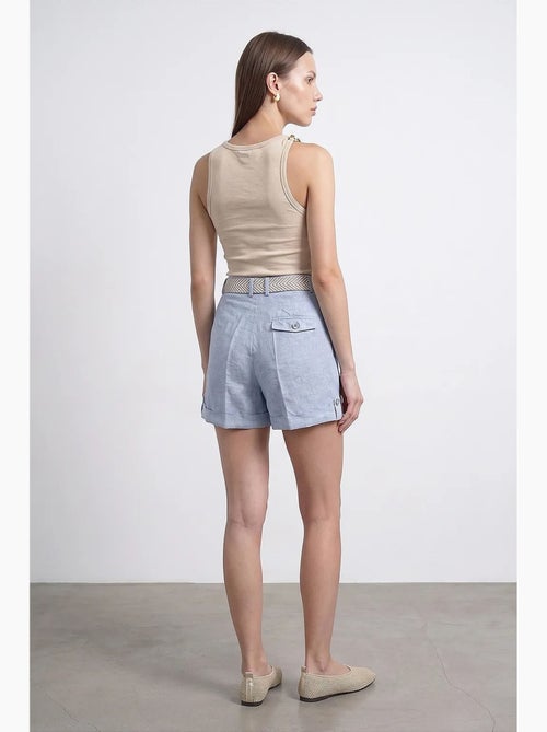 Short femme en lin, taille haute, avec ceinture dilvin - Kiabi Short femme en lin, taille haute, avec ceinture dilvin - Kiabi