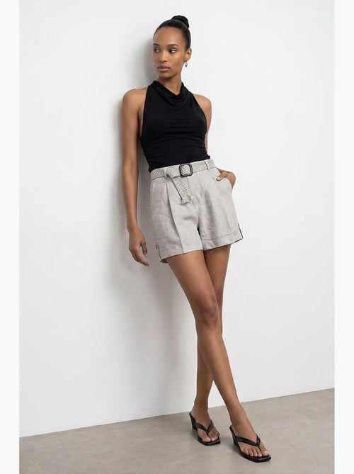 Short femme en lin, taille haute, avec ceinture dilvin - Kiabi Short femme en lin, taille haute, avec ceinture dilvin - Kiabi