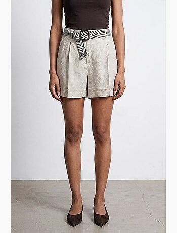 Short femme en lin, taille haute, avec ceinture dilvin