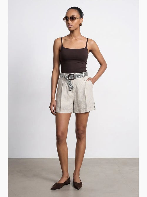 Short femme en lin, taille haute, avec ceinture dilvin - Kiabi Short femme en lin, taille haute, avec ceinture dilvin - Kiabi