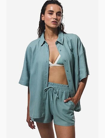 Short femme taille élastique, taille mi-haute penti