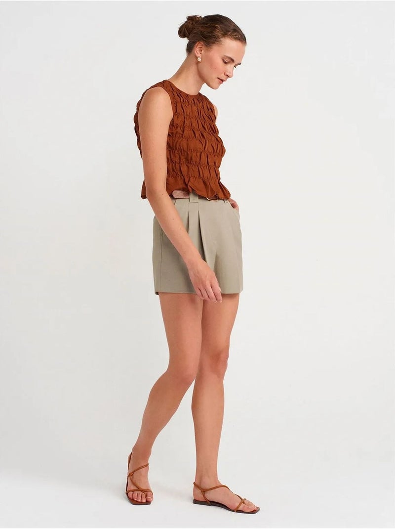 Short femme taille haute avec ceinture dilvin Beige argile - Kiabi