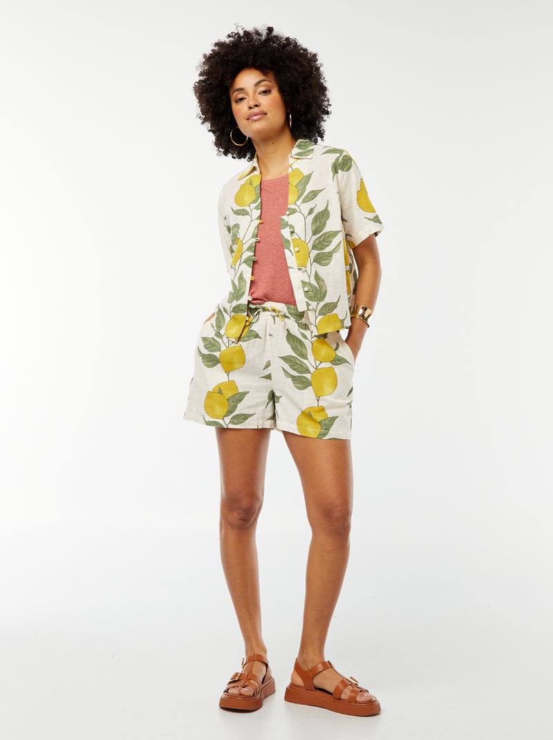 Short fluide avec imprimé citrons Beige - Kiabi