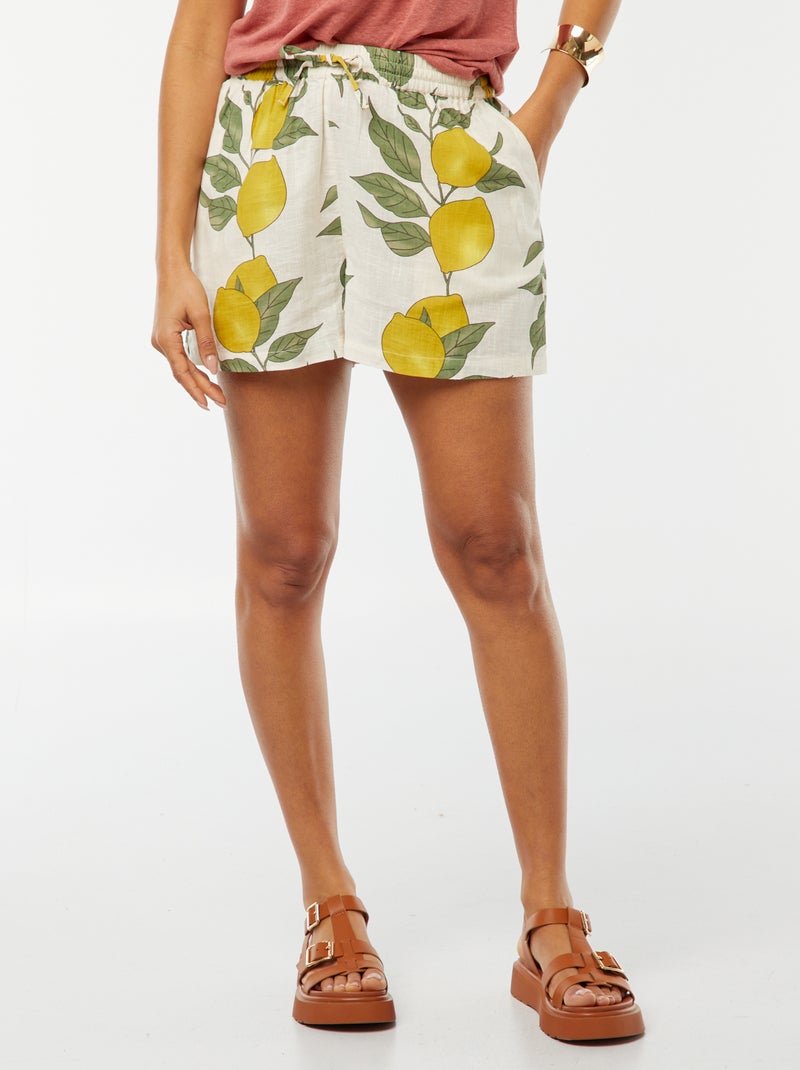 Short fluide avec imprimé citrons Beige - Kiabi