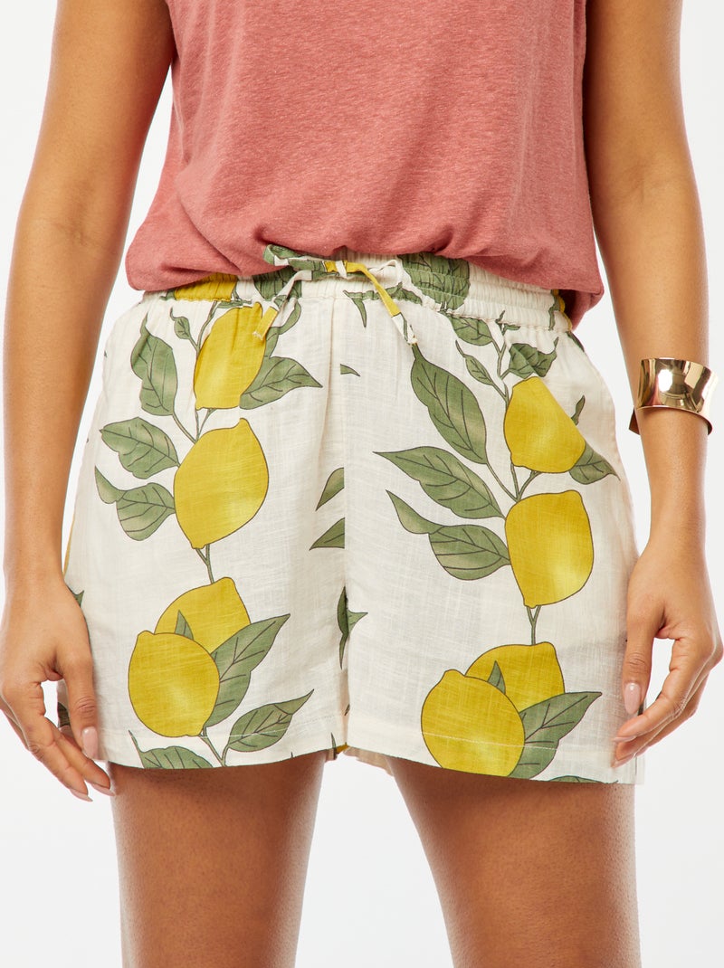 Short fluide avec imprimé citrons Beige - Kiabi