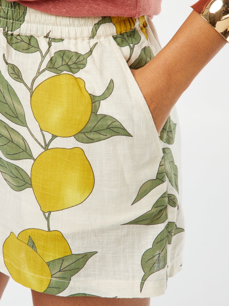 Short fluide avec imprimé citrons Beige - Kiabi