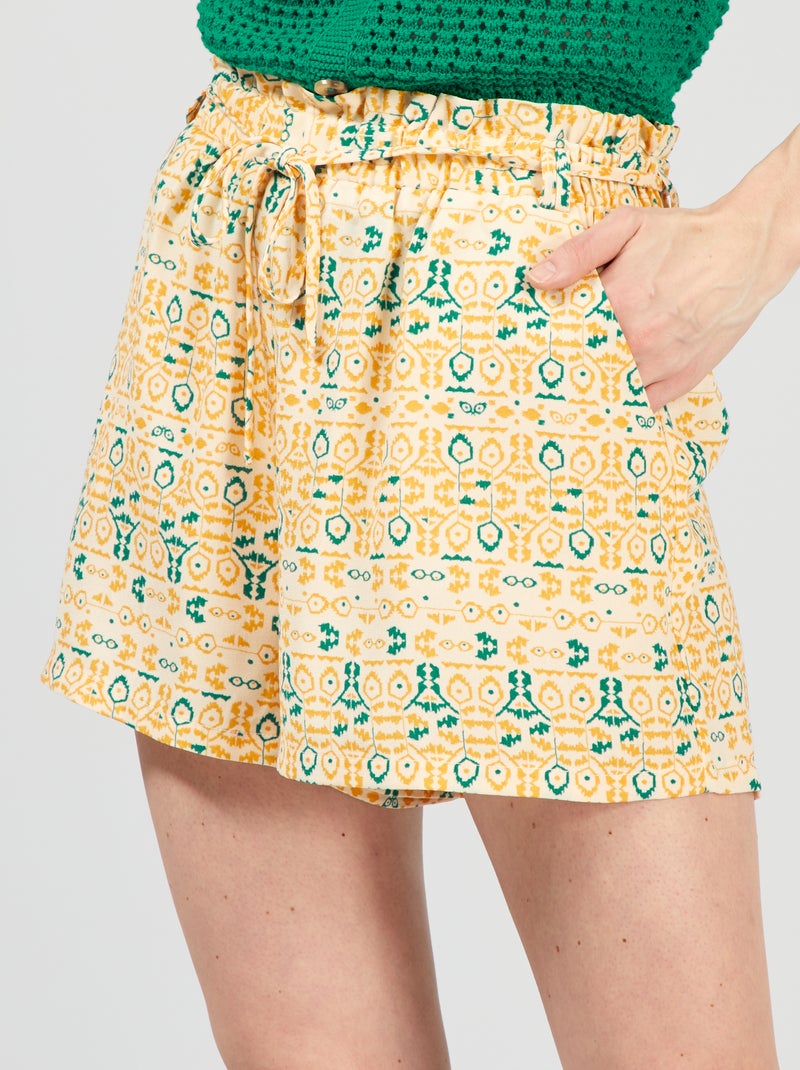 Short fluide élastiqué Blanc/jaune - Kiabi