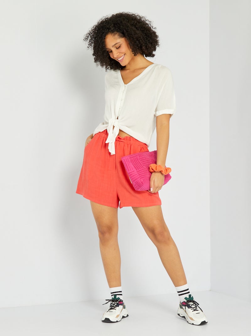 Short fluide et léger à taille haute Rouge - Kiabi