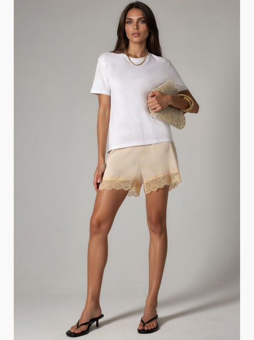 Short hoge taille van satijn met kant hiccup - Kiabi