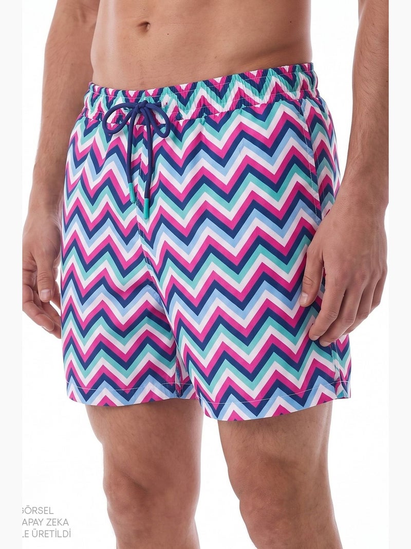 Short homme zigzag revival penti Blanc Rose Bleu - Kiabi