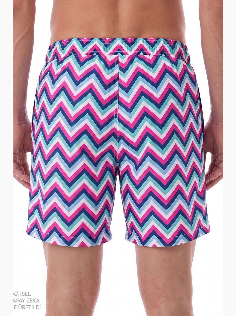 Short homme zigzag revival penti Blanc Rose Bleu - Kiabi