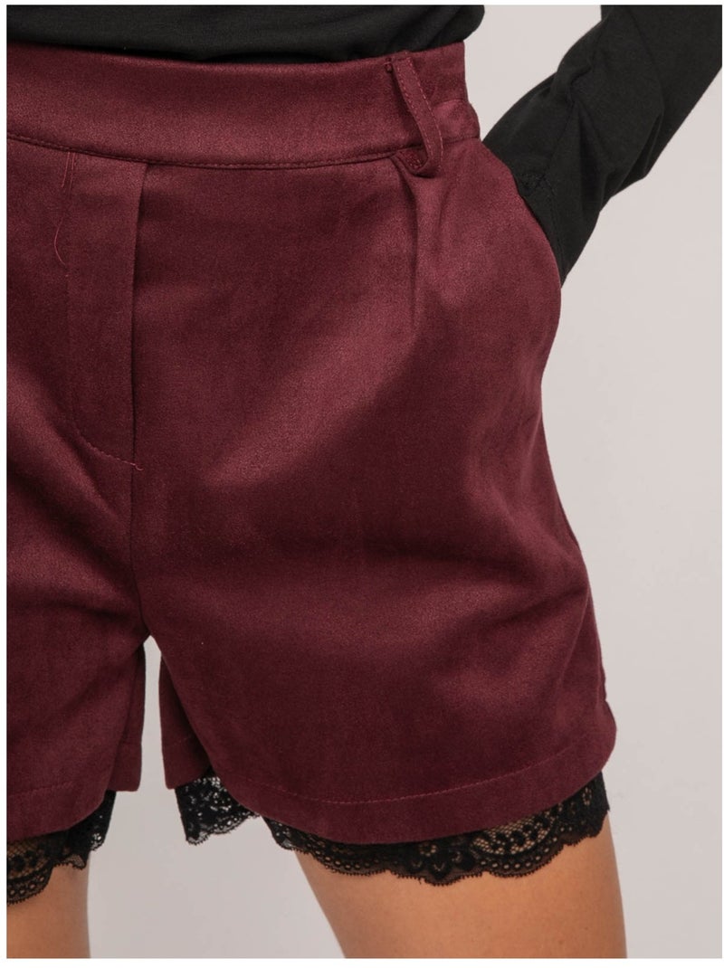 Short in suèdelook met kanten rand xabara Bordeaux - Kiabi