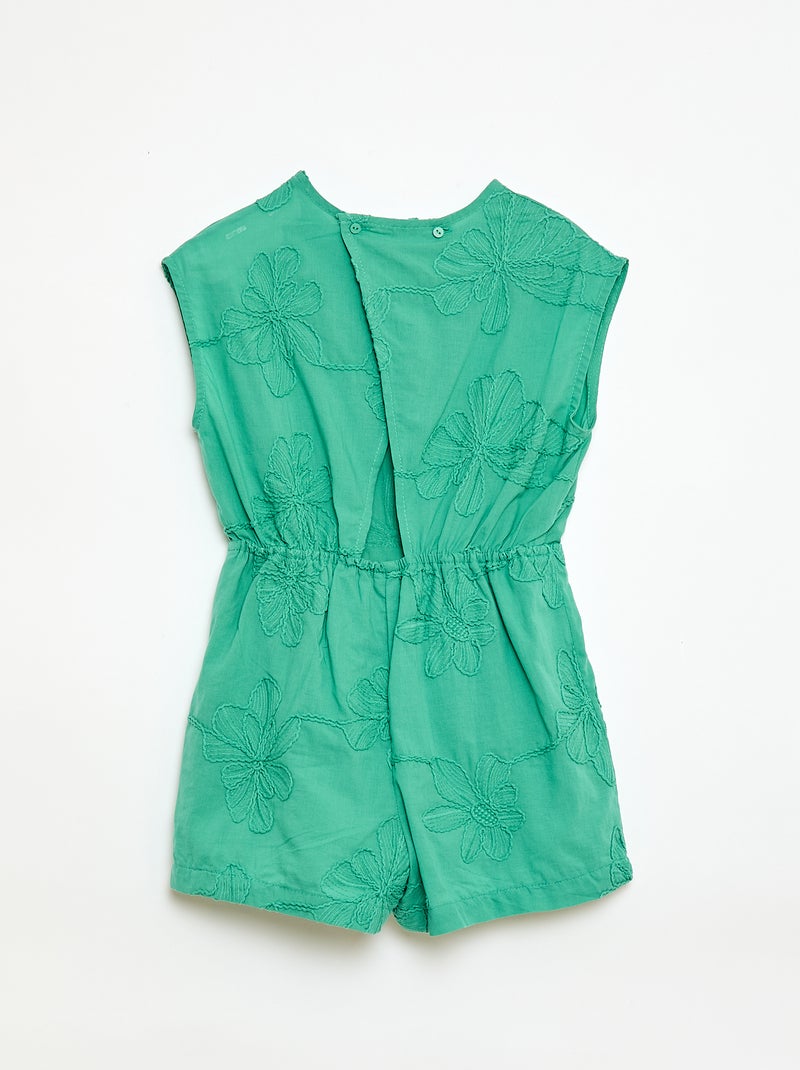 Short jumpsuit met grote geborduurde bloemen Groen - Kiabi