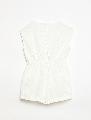Short jumpsuit met grote geborduurde bloemen