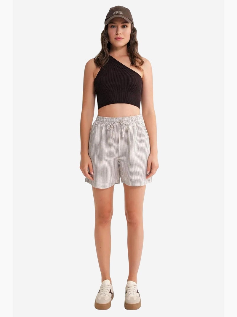 Short large taille haute en seersucker rayé mixray Marron clair - Kiabi