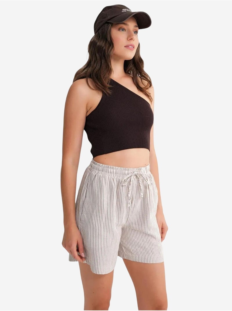 Short large taille haute en seersucker rayé mixray Marron clair - Kiabi