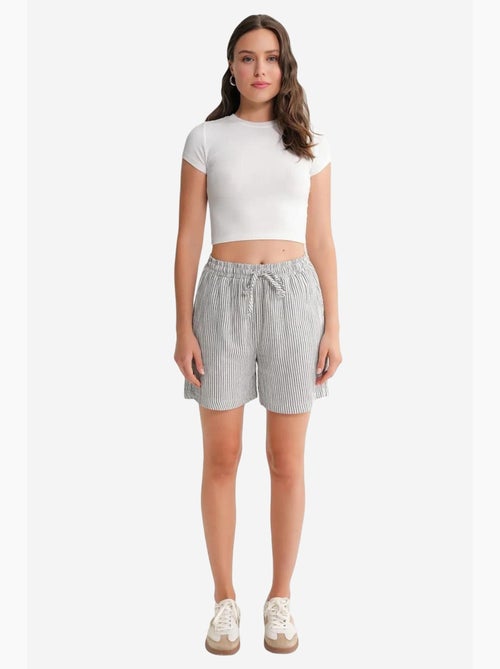 Short large taille haute en seersucker rayé mixray - Kiabi Short large taille haute en seersucker rayé mixray - Kiabi