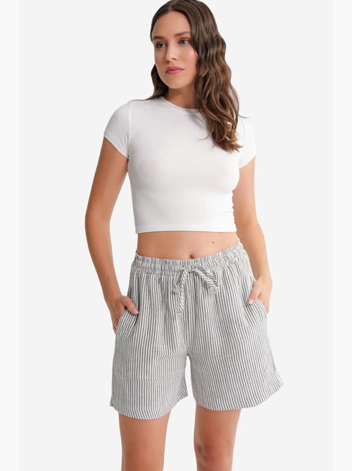Short large taille haute en seersucker rayé mixray - Kiabi Short large taille haute en seersucker rayé mixray - Kiabi