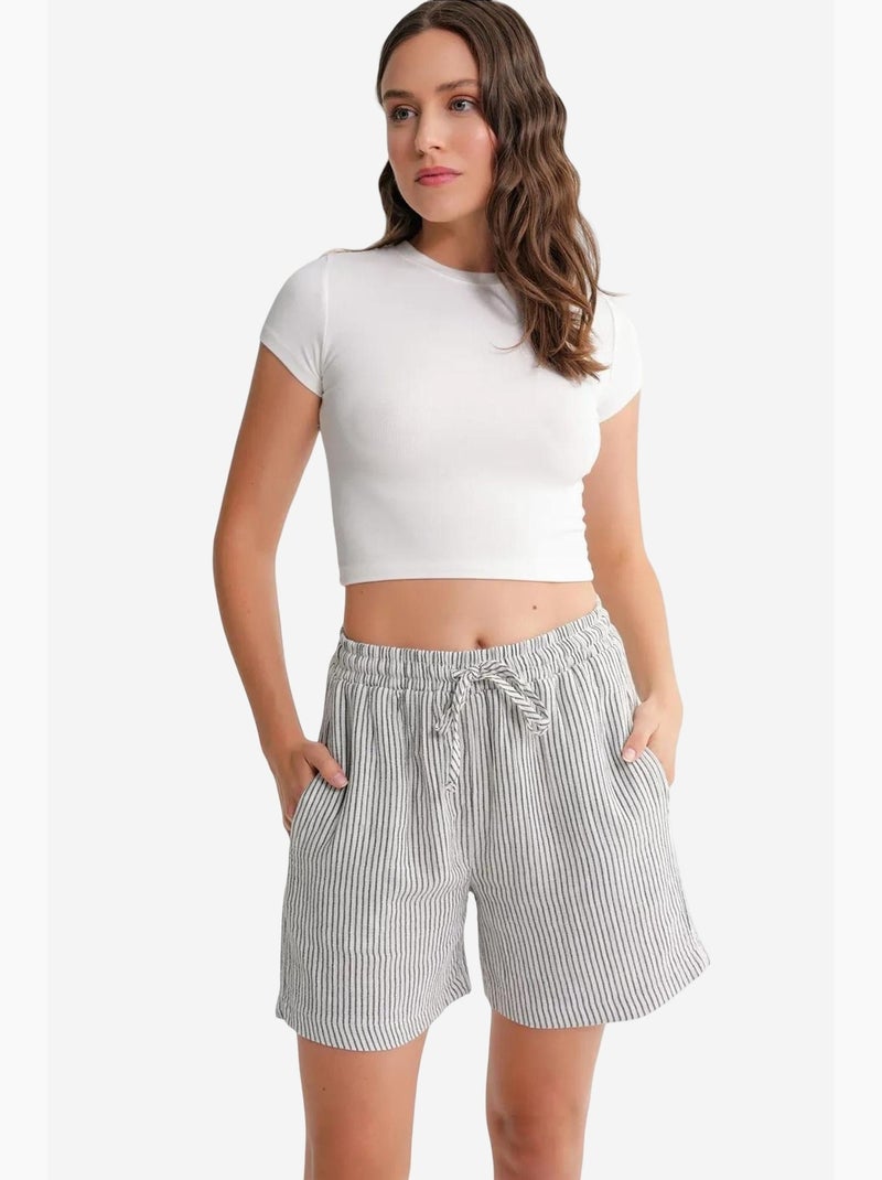 Short large taille haute en seersucker rayé mixray Noir - Kiabi