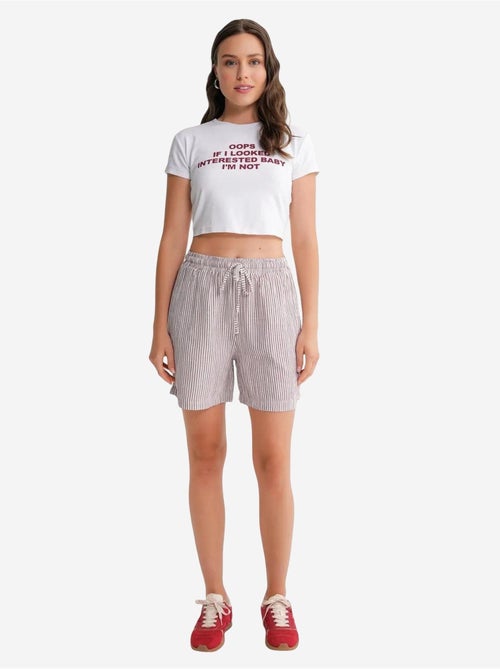 Short large taille haute en seersucker rayé mixray - Kiabi Short large taille haute en seersucker rayé mixray - Kiabi