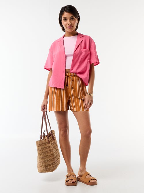 Short léger avec 2 poches en lin mélangé - Kiabi