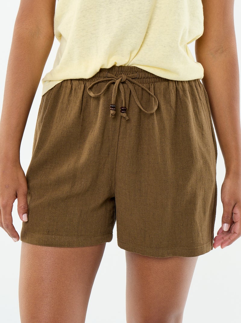 Short léger avec 2 poches en lin mélangé Marron - Kiabi