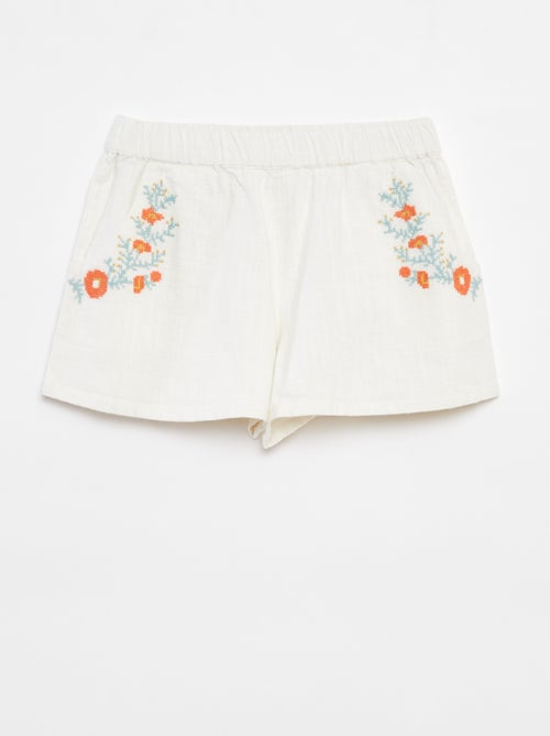 Short léger avec broderies et 2 poches - Kiabi