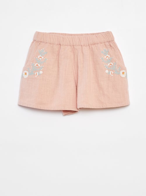 Short léger avec broderies et 2 poches - Kiabi