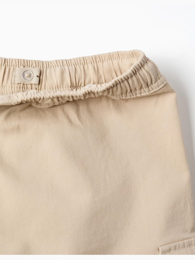 Short long cargo en sergé avec cordon de serrage Beige clair - Kiabi