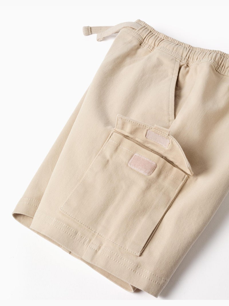 Short long cargo en sergé avec cordon de serrage Beige clair - Kiabi
