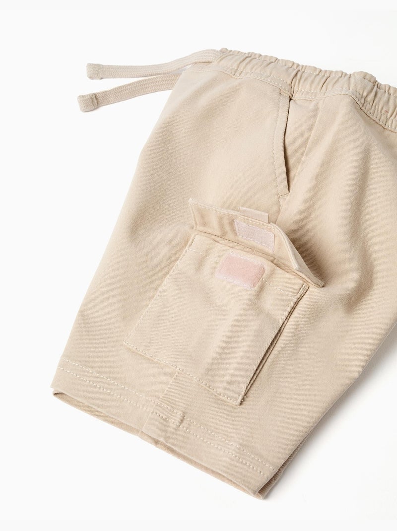 Short long cargo en sergé avec cordon de serrage Beige clair - Kiabi