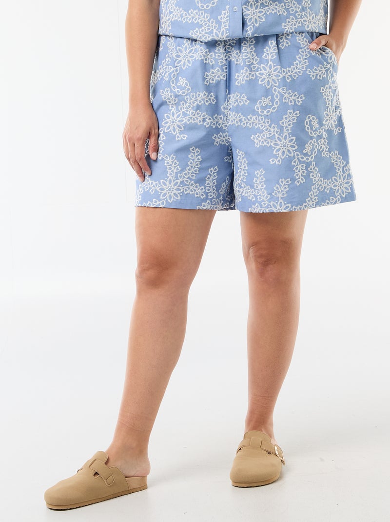 Short met bloemenborduursels Blauw - Kiabi