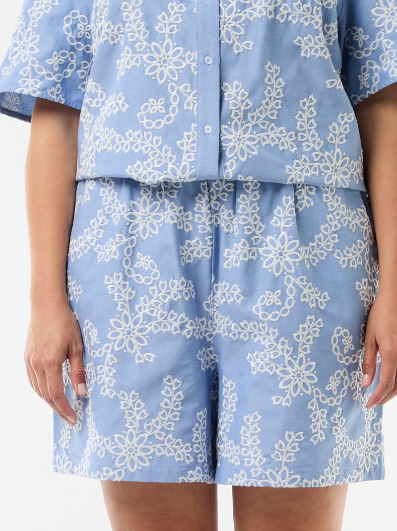 Short met bloemenborduursels Blauw - Kiabi