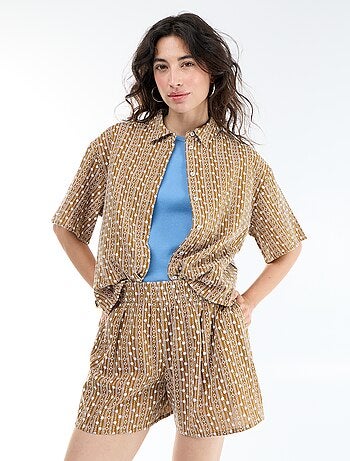 Short met elastische taille en borduursels