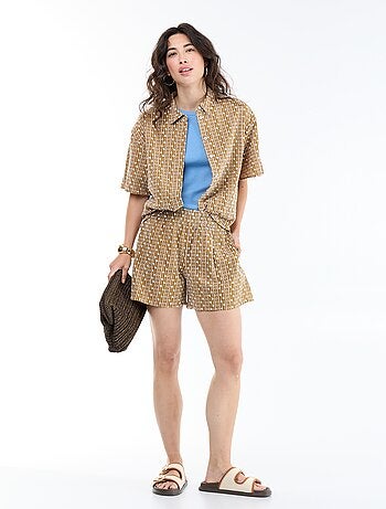 Short met elastische taille en borduursels