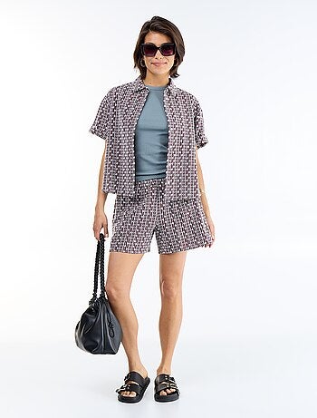 Short met elastische taille en borduursels