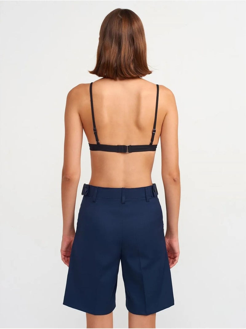 Short met hoge taille, ceintuur en wijde pijp dilvin Marineblauw - Kiabi