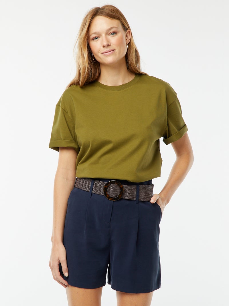 Short met hoge taille en ceintuur BLAUW - Kiabi