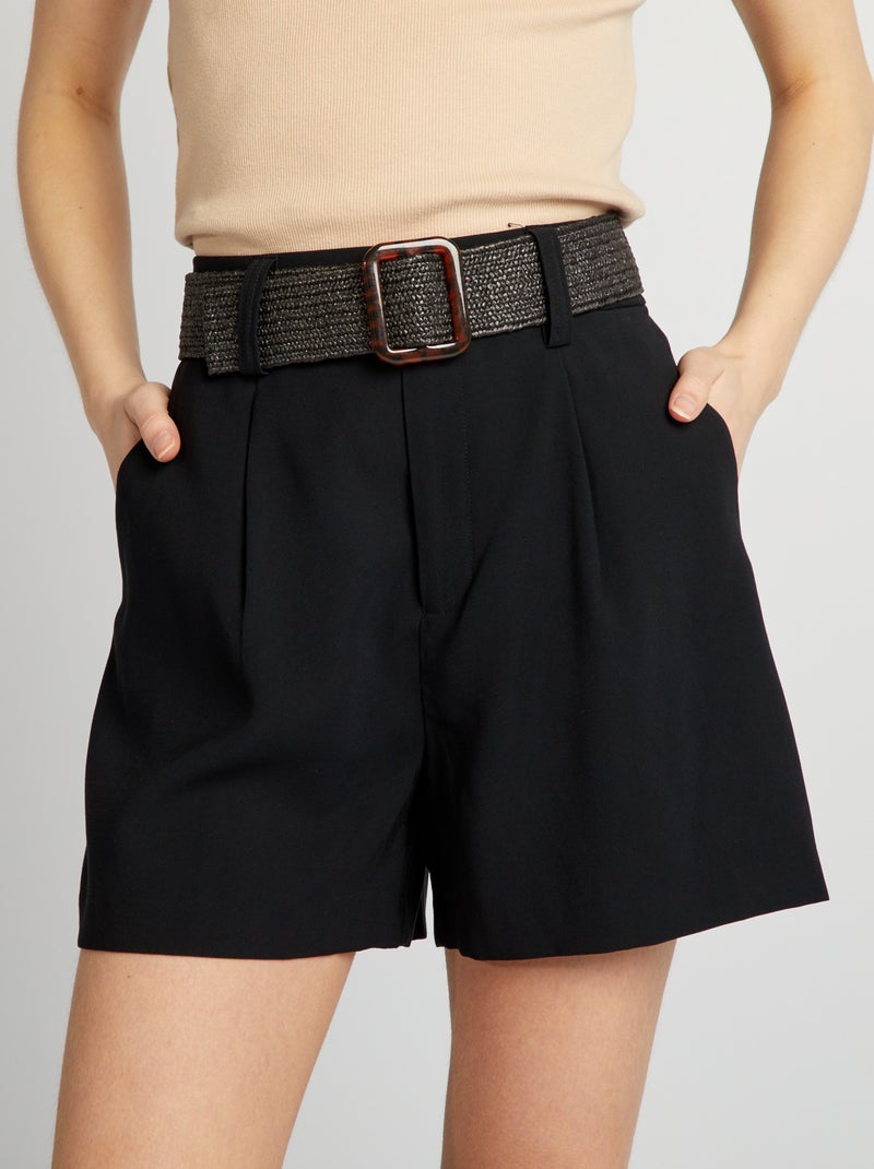 Short met hoge taille en gevlochten ceintuur zwart - Kiabi