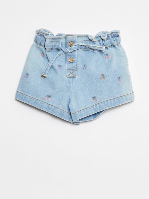 Short met paperbag-taille, borduursel en tailleband met strikkoordje - Kiabi