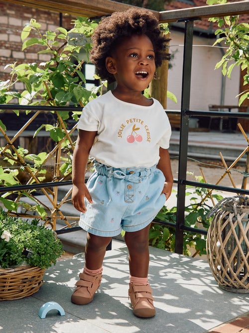 Short met paperbag-taille, borduursel en tailleband met strikkoordje - Kiabi