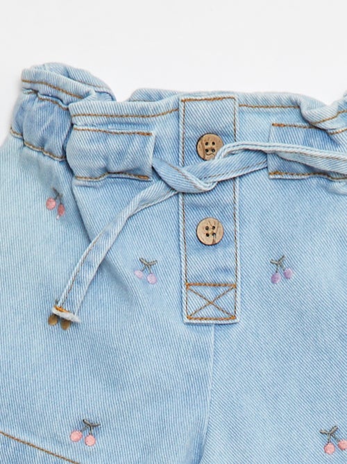 Short met paperbag-taille, borduursel en tailleband met strikkoordje - Kiabi