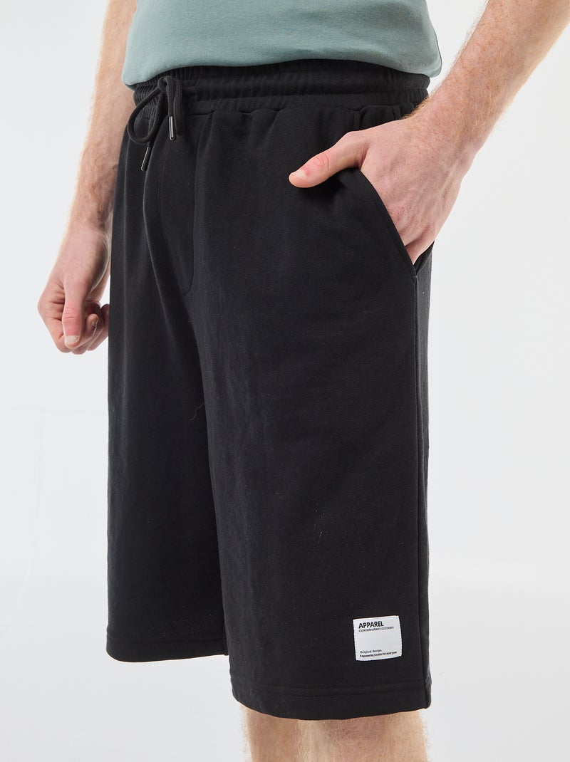 Short met patch van effen katoen Zwart - Kiabi