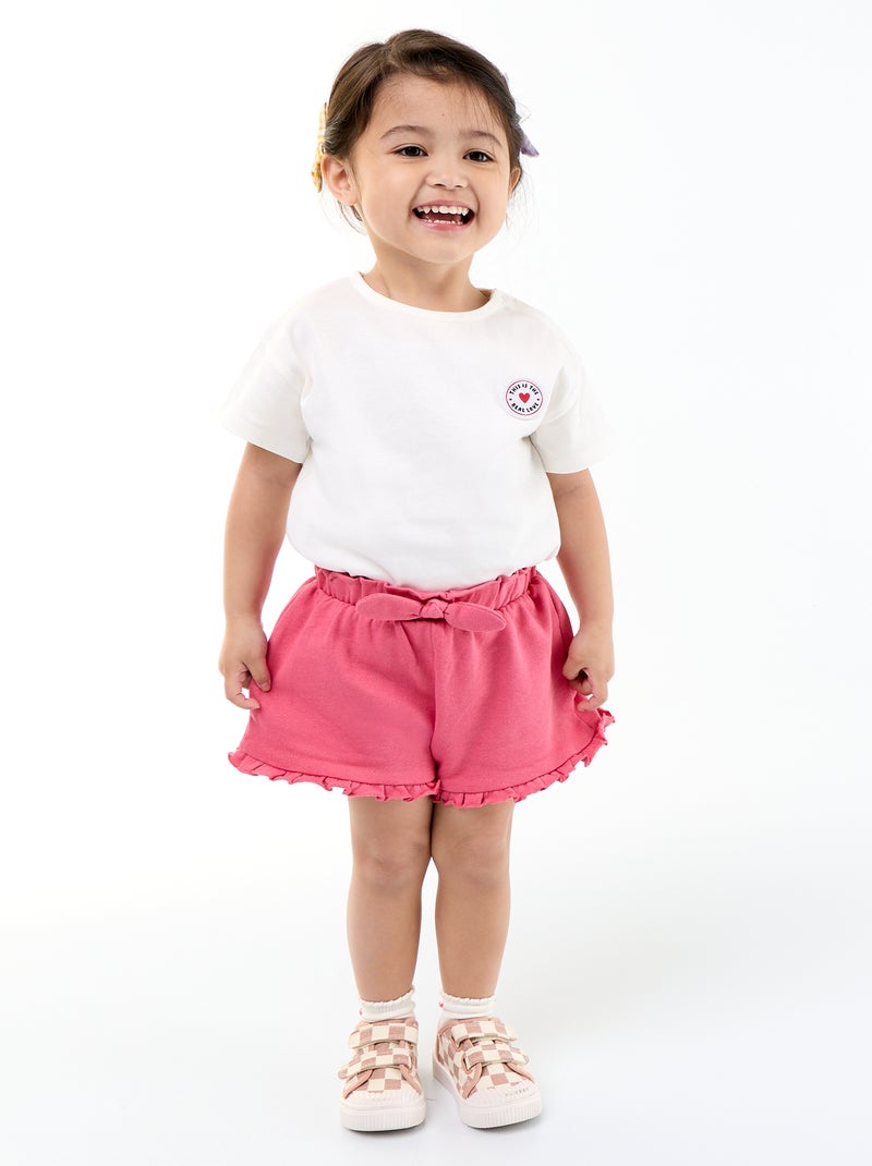 Short met ruches en strik in de taille Fuchsia - Kiabi