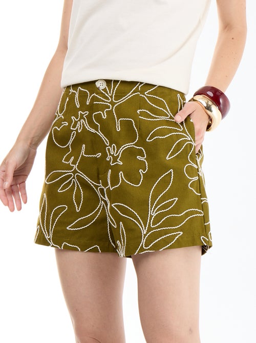 Short met standaardtaille en geborduurde motieven - Kiabi