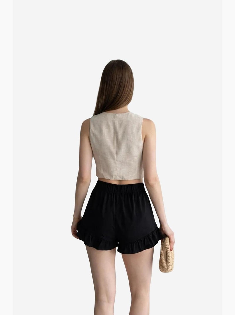 Short met wijde pijpen, hoge taille en ruches my fashion Zwart - Kiabi