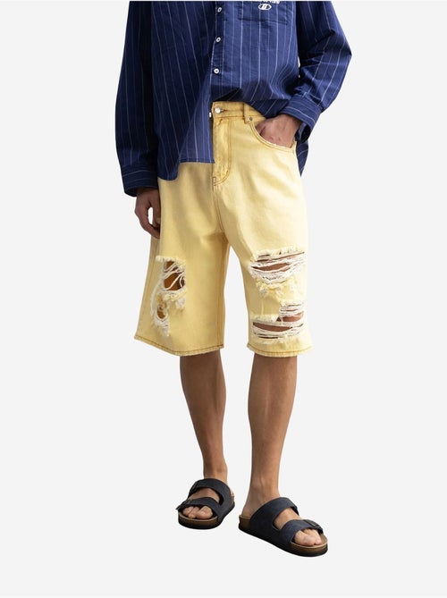 Short mi-long en denim détruit à jambe large pour homme giesto - Kiabi